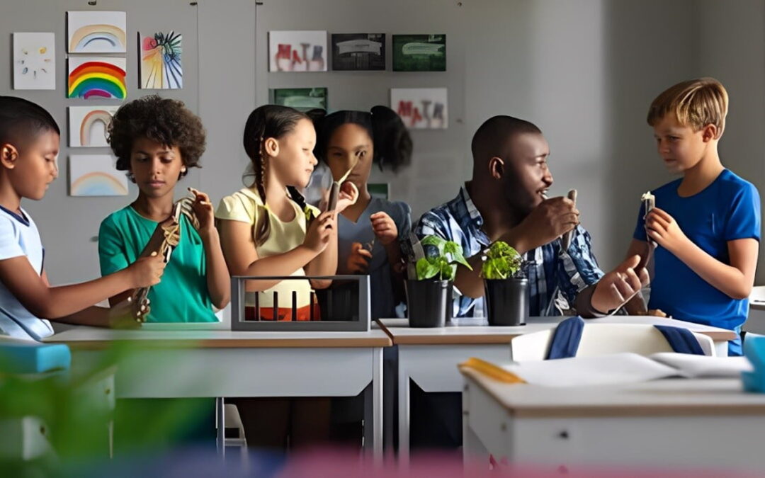 A teacher instructs a group of children in a classroom, highlighting STEM education programs Frisco TX.